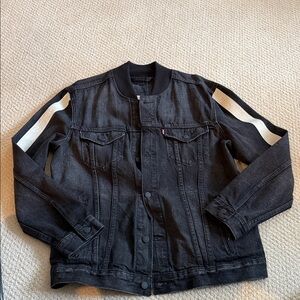 Levi's Black Denim Bomber Jacket with White Sleeve Stripes